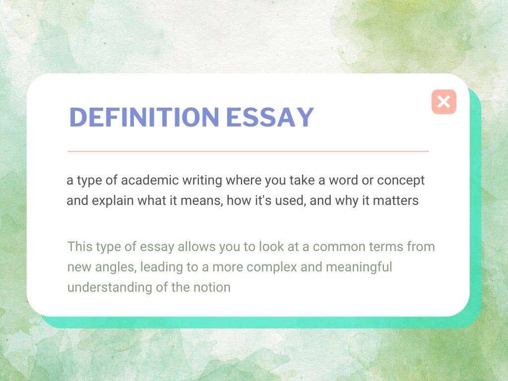 defitintion essay is a type of academic writing where you take a word or concept and explain what it means, how it's used and why it matters