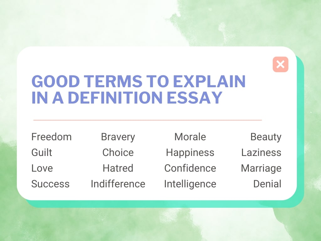 good terms to explain in a definition essay