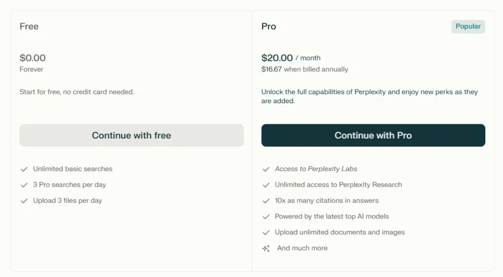 perplexity pricing options
